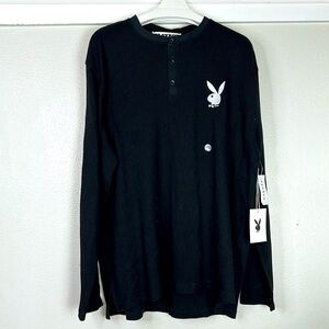 NWT PLAYBOY Men Black Long Sleeve Tee with Iconic Logo
